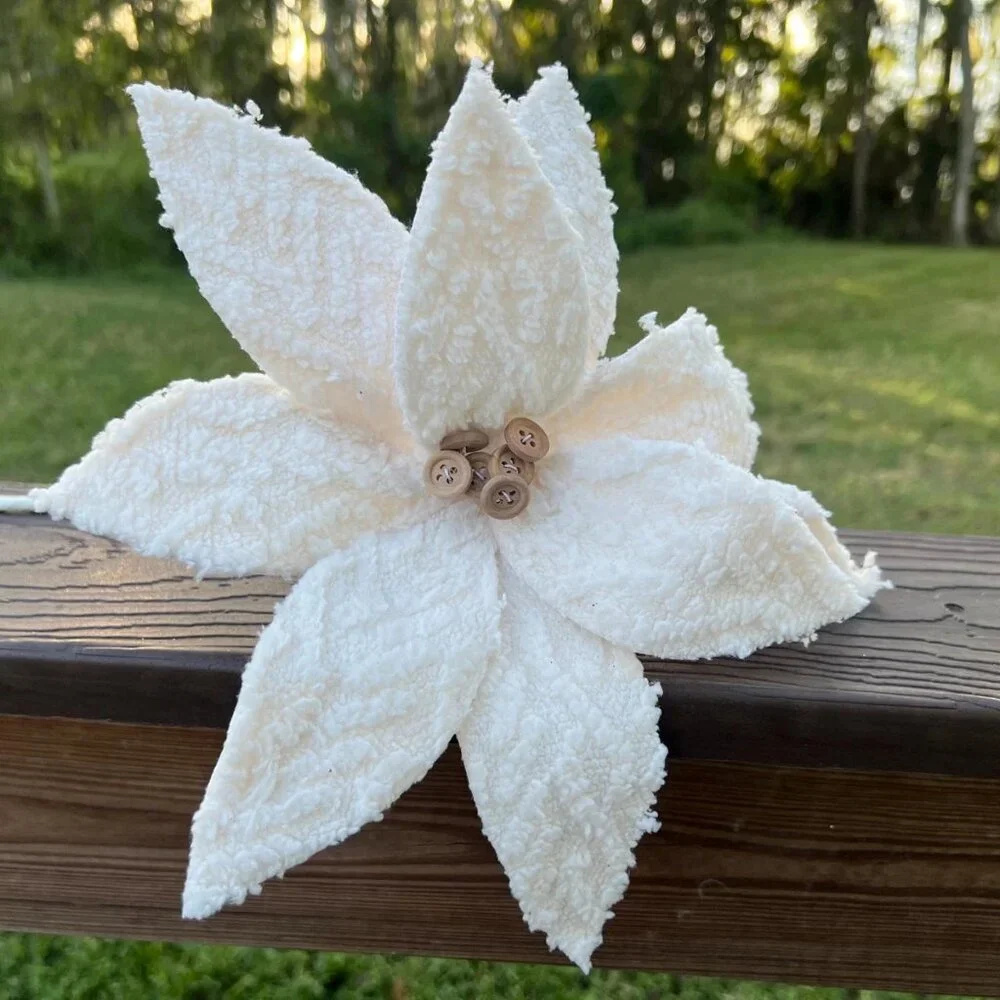 22 inch Winter Chalet White Poinsettia with Buttons Christmas Tree Accent Decor